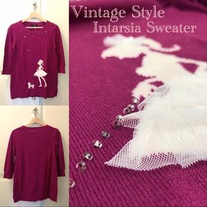 Vintage Style Intarsia Sweater With Beading Detail